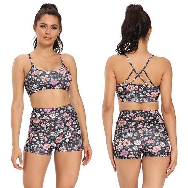 

yoga outfits women's sports fitness flower set black, White;red