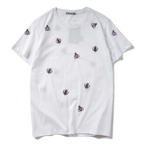 

new high news 2021 19ss men embroidered pink bee hip shirt skateboard street cotton t-shirts kenye # bb4 6fbo, White;black