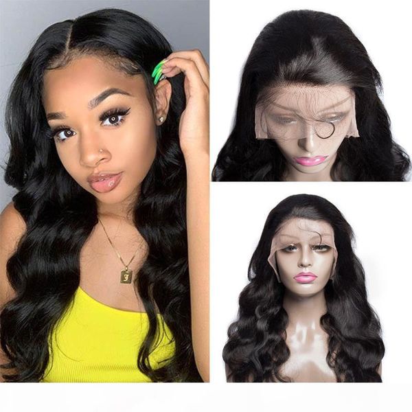 

brazilian natural color 13x4 body wave lace front remy wig human hair, Black;brown