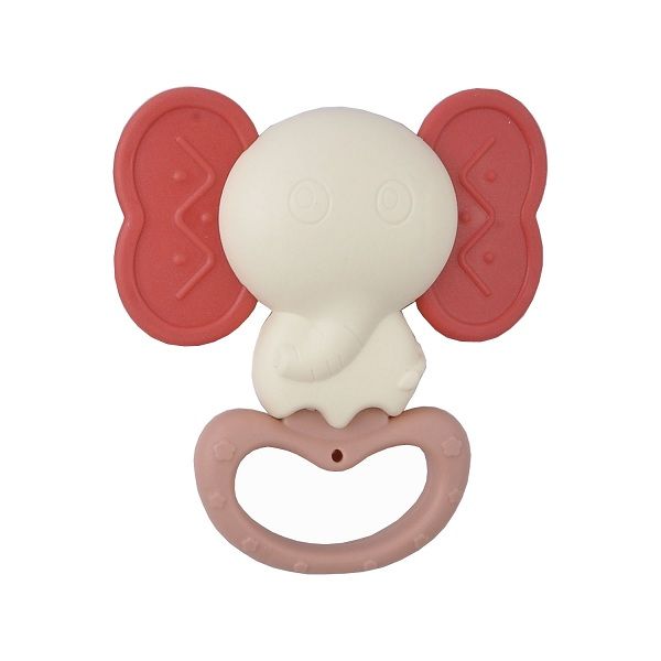 

white- red color baby toys silicon figur teether elephant hand bell