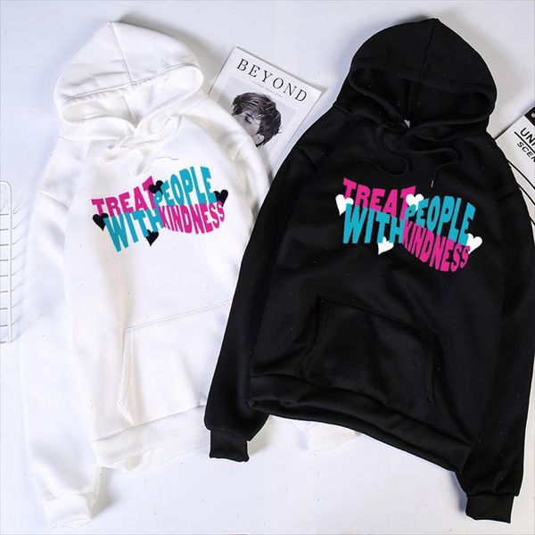 

fashion new harry autumn treat people with kindness women long sleeve hooded sweatshirt letter print harajuku hoodie punk women, Black