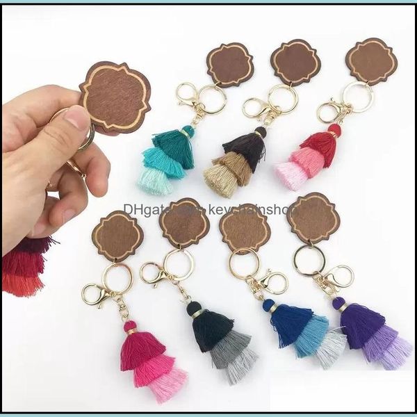 

keychains fashion accessories personalized wooden keychain party favor three-layer cotton tassel and chip pendant key ring mticolor dd771 dr, Silver