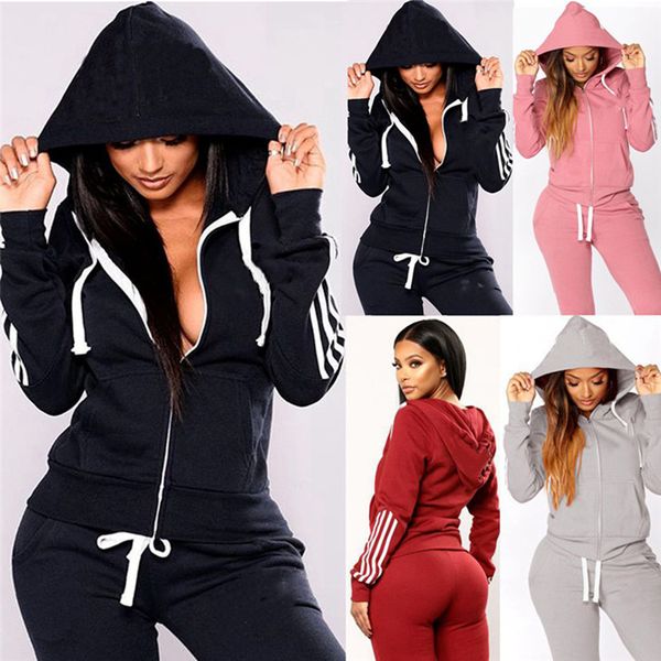 

women sweatsuit hooded 2 piece sets sports outfits long sleeve jacketleggings winter clothes jogger suit casual sportswear 3882, White