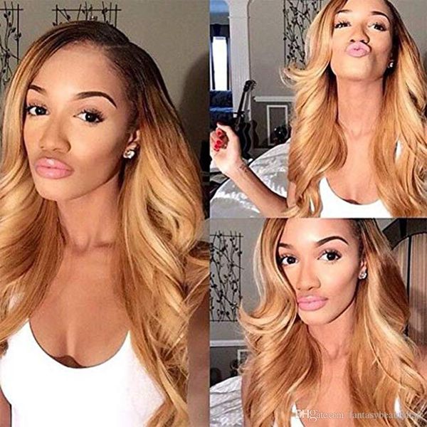 

glueless full lace wig ombre blonde color 360 lace front human hair wigs preplucked with baby hair body wave 13x6 lace front wig bleached, Black