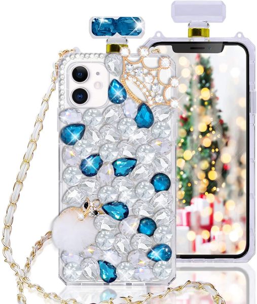 Diamant-Parfümflaschen-Hüllen für iPhone 11 12 13 14 Pro Max 7 8plus x XR Samsung S10 S20 mit Ketten-Lanyard-Schutzhülle