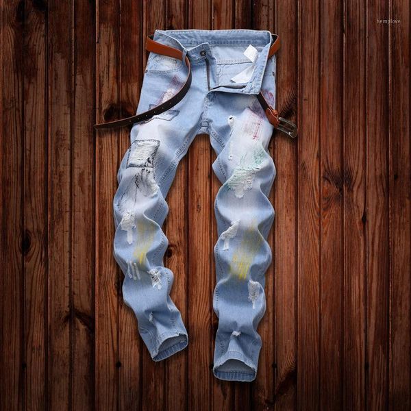 

new men's jeans ripped denim pants fashion casual loose trousers1, Blue
