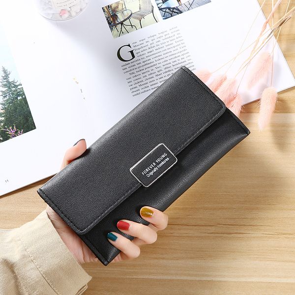 

2020 new women's korean version three-fold long buckle clutch bag multi-card pu wallet, Red;black