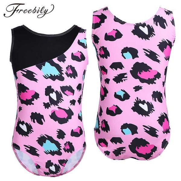 

kids sleeveless leopard print professional ballet dance leotard girls swimsuit gymnastics leotard ballerina practice bodysuit1, Black;red