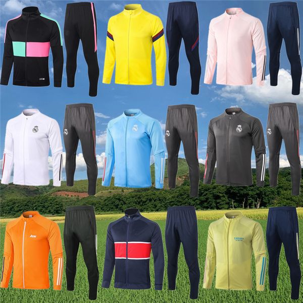 

kids football tracksuit jackets sets man 2020 21 new soccer training suit real madrid survetement youth maillots de foot, Black
