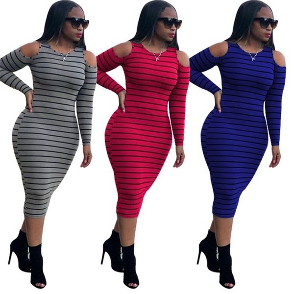 

women striped dress long sleeve dew shoulder bodycon dress fashion ladies outdoor beach casual dresses knee-length dresses clothes ly0129, White