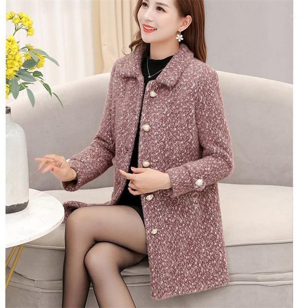 

middle-aged mother imitation mink velvet woolen coat women's 2020 winter clothes fashion new thicker loose warm jacket trend 2421, Black