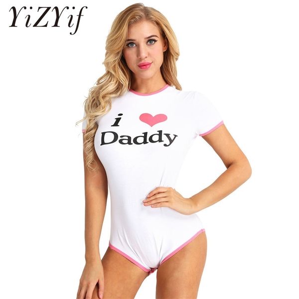 

yizyif women leopard bodysuit nappy club diaper lover romper pajamas i love daddy bodysuit costume y200401, Black;white