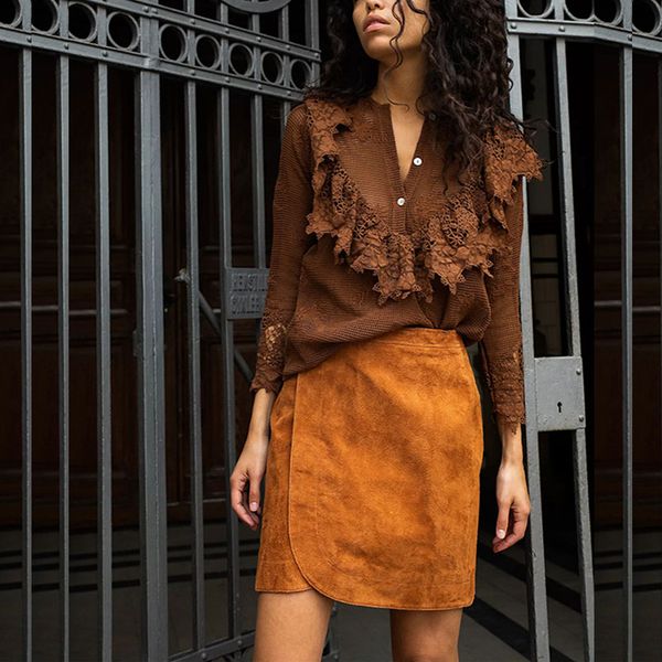 

autumn faux suede leather women straight skirt office lady vintage solid color high waist mini skirt basic style winter new custom, Black