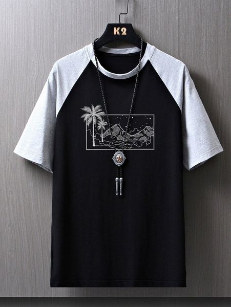 

romwe guys colorblock mountain graphic tee 27um#, White;black