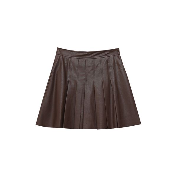 

2021 new spring and autumn korean version of high-waisted washing fine-waisted plutonium leather a word skirt plied woman we6y, Black