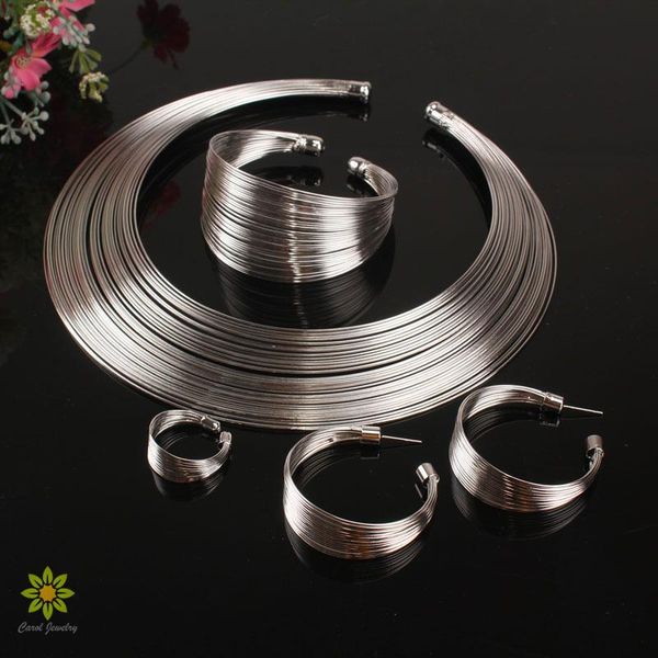 

Fashion Multilayer Metal Wire Necklace Fit Torques Statement Jewelry Sets Personality Women Collar Necklaces Sets, Silver