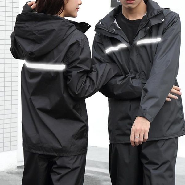 

new two-piece high visibility reflective hooded raincoat pants set rain suit1