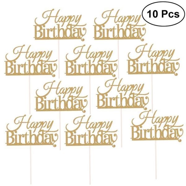 10 pezzi Cake Topper Glitter Cake Topper Buon compleanno Nuovo Glitter Cupcake Topper Decorazione per Weeding Forniture per feste di compleanno Y200618