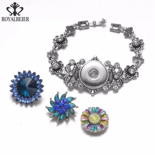 

royalbeier 5pcs flower shape rhinestone fit 18mm snap button charms 20mm bracelet jewelry sz0470