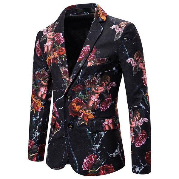 

men rose floral blazers suits jackets lovely angel mens printed blazer euro size single breasted blazer masculino, White;black