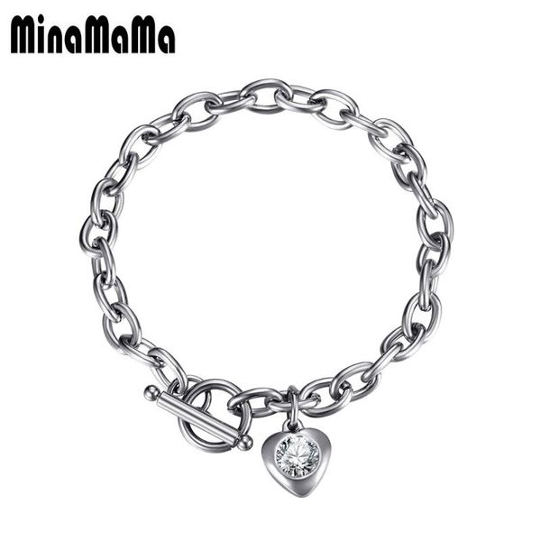 

charm bracelets stainless steel love heart crystal chains bracelet for women valentine's day fashion & bangle, Golden;silver