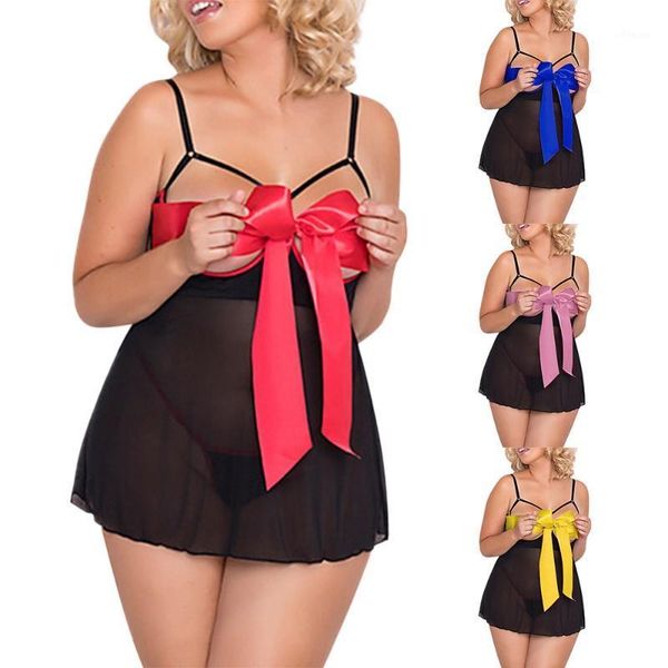 

women fashion plus size bow tie lace knot lingerie nightdress1, Black;red