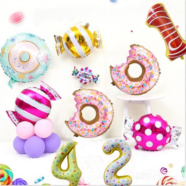 

6pcs/lot doughnut foil ice cream number balloons birthday party decorations inflatable helium sweet kids baby toys supplies