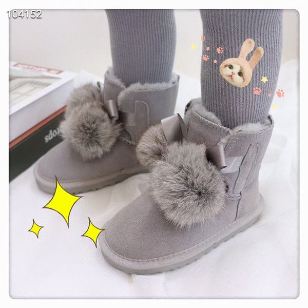 

australia deerskin bear wool bow baby one toddler little girl winter leisure ankle boots powder black brown grey brown children sn201w, Black;grey