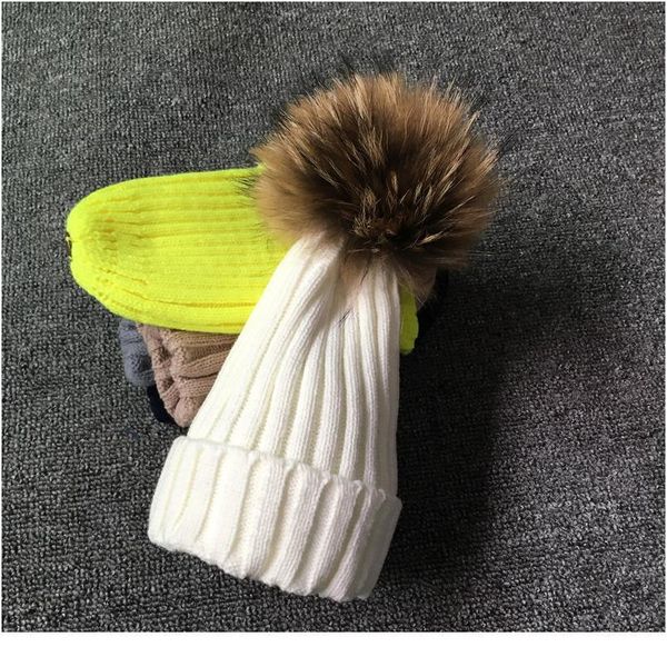

cllikko knitted real fur hat 100% real raccoon fur pompom hat 2019 winter women hat beanie for women soft warm fe jllmrp