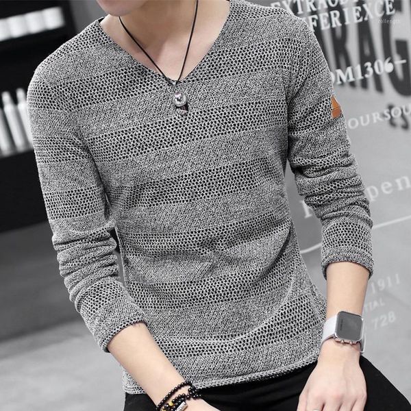 

2020 men's sweater new spring and autumn men's v-neck bottoming shirt long sleeve comfortable casual slim pullover for men1, White;black