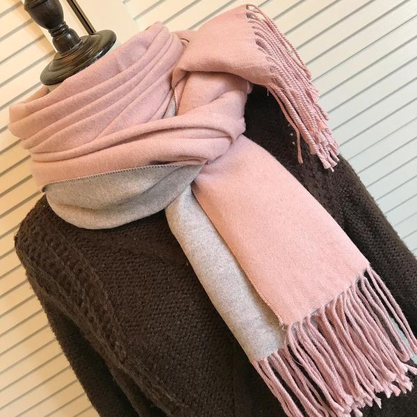 

scarves 2021 winter women scarf fashion solid soft cashmere for lady shawls wrap blanket bandana female foulard tassel, Blue;gray