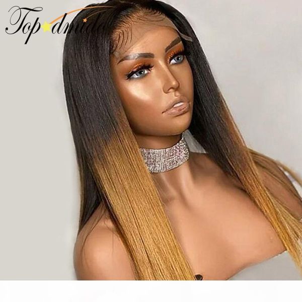 

dmido 13*6 lace front wigs with baby hair pre plucked honey blonde brazilian human hair wig ombre colored glueless lace wigs, Black;brown