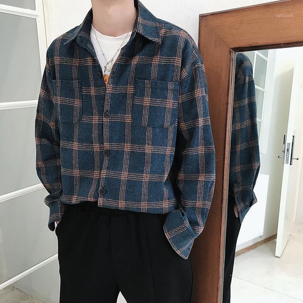 

2019 spring new campus style korean version the couple loose long sleeve thin section plaid casual shirt men's formal occasion1, White;black