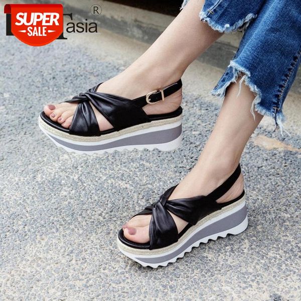 

doratasia girl summer soft genuine leather sandals summer wedges sandals women comfort sweet platform shoes woman #eg9g, Black