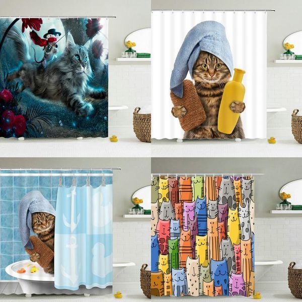 

funny shower curtains bathroom curtain with hooks decor waterproof cat dog 3d bath 180*180cm creative personality shower wmtrsd