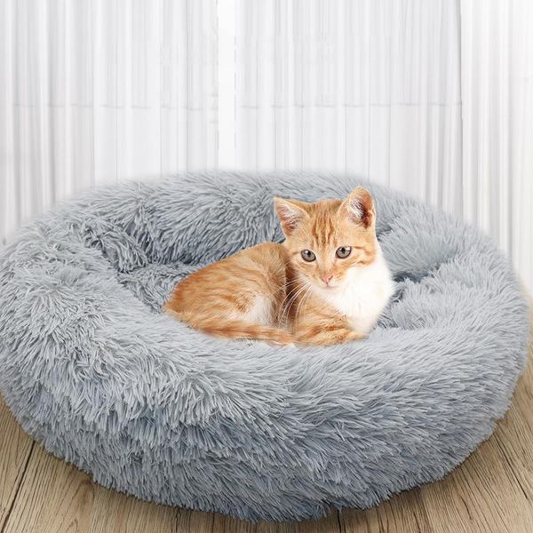 

cat bed fluffy calming kennel round cat winter warm long plush non-slip moisture proof super soft portable supplies
