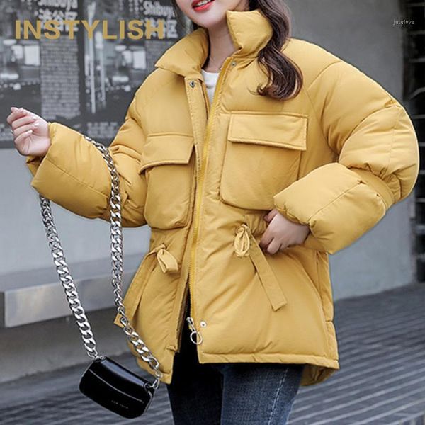 

instylish lovely parkas women thick warm adjustable waist jacket winter short parkas elegant solid harajuku sweet coat1, Black