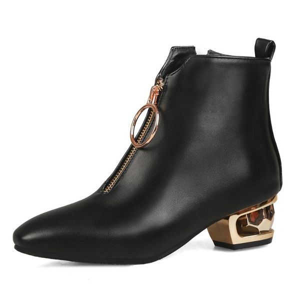 

oversized size 2020 new square toe low heel booties metal circle zipper fashion boot 48 yards short shoes strange style, Black