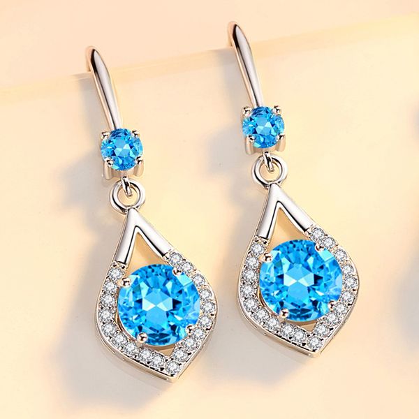 

drop earrings inlaid zircon earrings multicolor pear shaped earrings, Silver