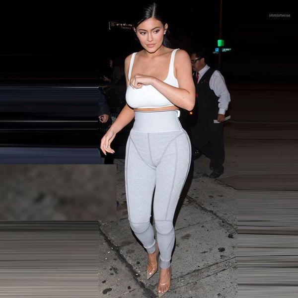 

sleeveless slim vest & high waist bodycon pants women's set 2020 summer new 2 piece two piece sports fitness party set1, White