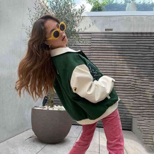 

women's jackets house of grass green sunny jacket women pu leather coat baseball outerwear take a trip letter applique bomber ph9u, Black;brown