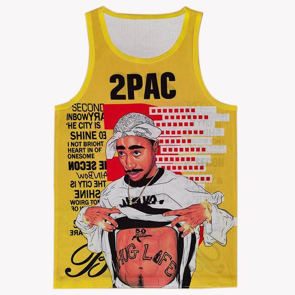

men' sleeveless tank stylish mesh fabric breathable logo hip hop portrait digital print sport vest, White;black