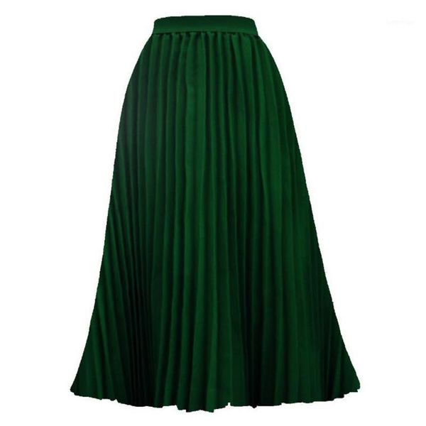 

high waist long pleated maxi skirt women summer a line midi skirts office lady work wear vintage casual big swing green skirt1, Black