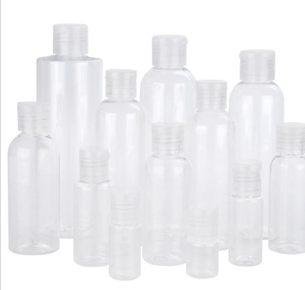 Bottiglia di plastica Flip Coperchio a farfalla per liquido 5ML 10ML 20ML 30ML 50ML 60ML 100ML 120ML Oli essenziali da viaggio Profumo Bottiglie in PET con