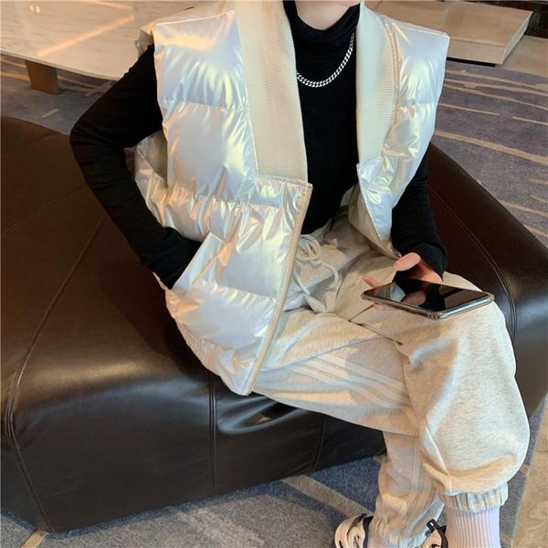 

korean fashion sleeveless jacket women winter vest oversized beige vest woman jacket tank waistcoat woman vests p231, Black;white