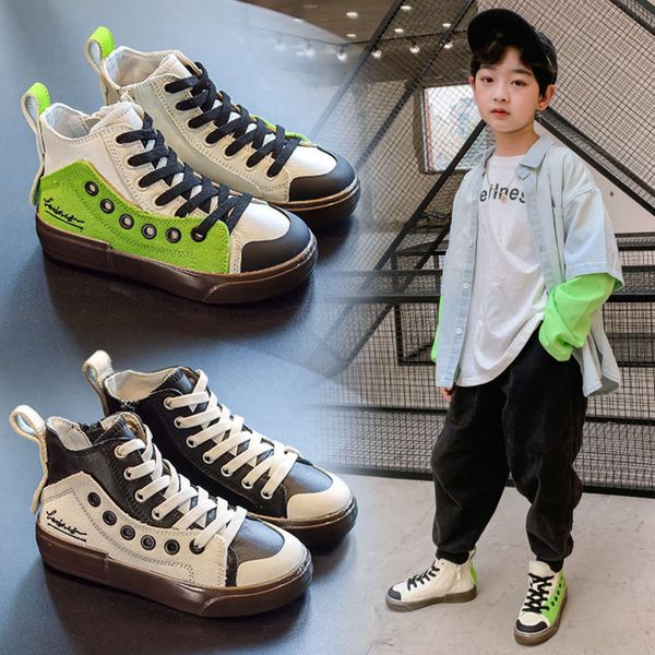 

2021 boys' spring brand new board breathable high casual girls' fashion light children's sho, Black;red
