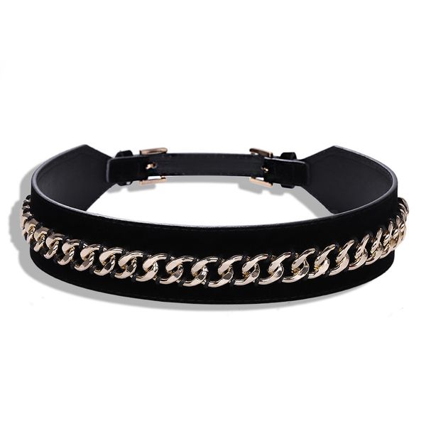 

alloy chain leather belt women's fashion versatile belt accessories waist decoration personalized design waist chain, Black;brown