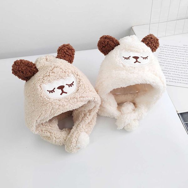 

winter hat autumn one scarf plush children's men and women's warm baby cute ear cap swud, Red;brown