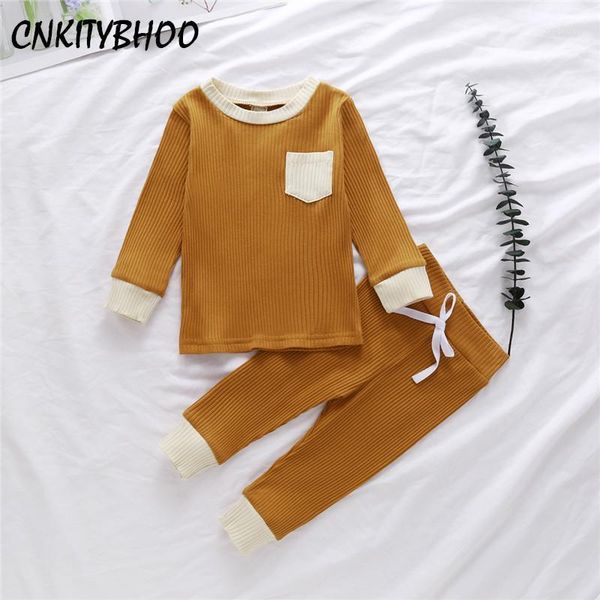 

clothing sets autumn baby girls boys clothes set ribbed cotton casual homewear long sleeve +pants toddler infant outfit sleepwear1, White