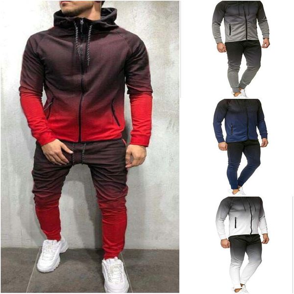 

men's leisure sports suit zipper gradual change suit cardigan coat men, Gray